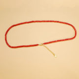 Red Coral Cylindrical Beaded Choker Necklace 38+5cm