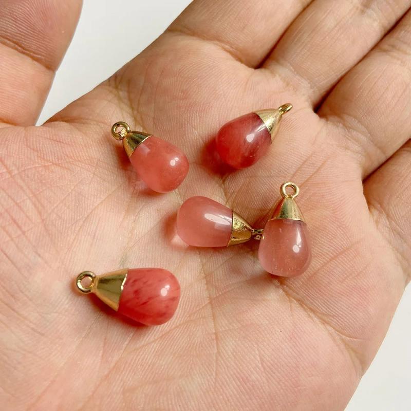Natural Stone Water Drop Pendant Pink Quartz Charm