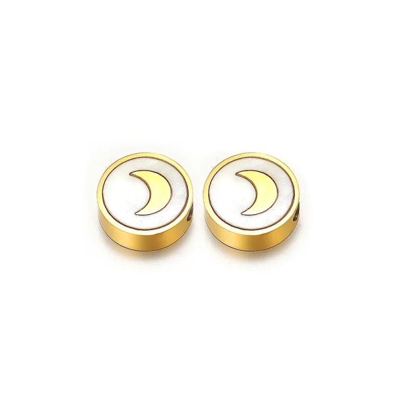 5Pcs Stainless Steel 9mm Round Shell Charms Beads for DIY Jewelry Making
