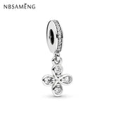 925 Silver Clover Flower Crystal Pendant Bead Charms for Bracelets Necklaces