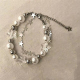 Harajuku Crystal Star Pentagram Pearl Beaded Bracelet For Women