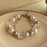 Harajuku Crystal Star Pentagram Pearl Beaded Bracelet For Women