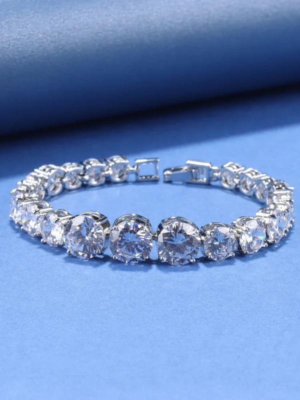 925 Silver Chain Bracelet Round CZ Wedding Jewelry for Women