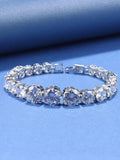 925 Silver Chain Bracelet Round CZ Wedding Jewelry for Women