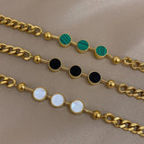 Malachite Charm Bracelet Stainless Steel Thick Chain