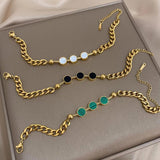Malachite Charm Bracelet Stainless Steel Thick Chain