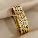 316L Stainless Steel Leaf Wide Bangles Bracelets for Women Men