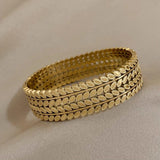 316L Stainless Steel Leaf Wide Bangles Bracelets for Women Men