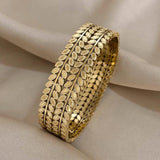 316L Stainless Steel Leaf Wide Bangles Bracelets for Women Men