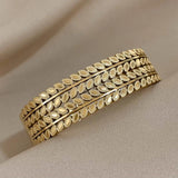 316L Stainless Steel Leaf Wide Bangles Bracelets for Women Men