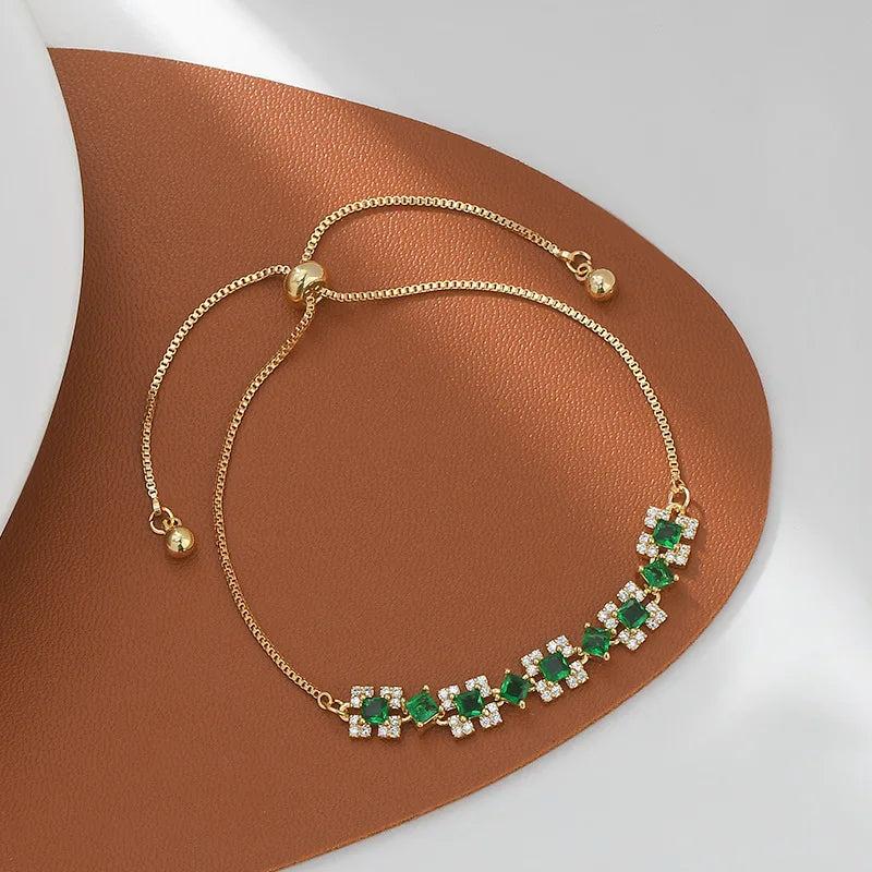 Green Zircon Charm Bracelet - Stainless Steel Bracelet