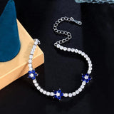 Green CZ Flower Charm Tennis Bracelet for Women Summer Party Engagement