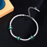 Green CZ Flower Charm Tennis Bracelet for Women Summer Party Engagement