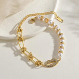 Women's Lip Rhinestone Charm Bracelet Stainless Steel Chain Plated Pearl Gift