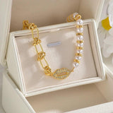 Women's Lip Rhinestone Charm Bracelet Stainless Steel Chain Plated Pearl Gift