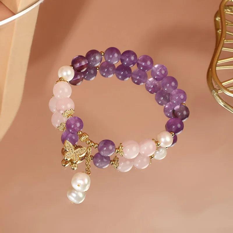 Amethyst Butterfly Charm Bracelet for Women