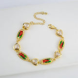 Virgin Mary Heart Bracelet Women Tennis CZ Crystal Green Pink Charm Jewelry