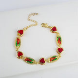Virgin Mary Heart Bracelet Women Tennis CZ Crystal Green Pink Charm Jewelry
