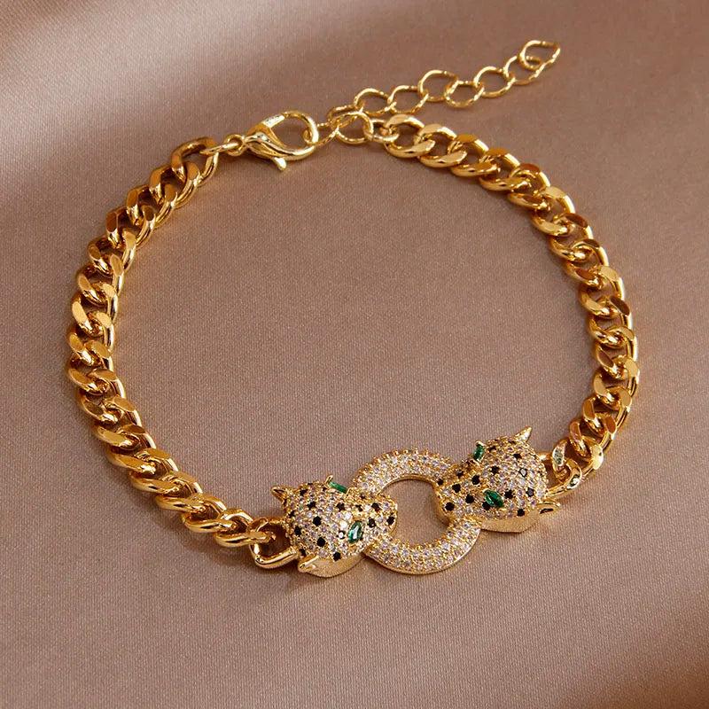 Crystal Leopard Charm Bracelet for Women