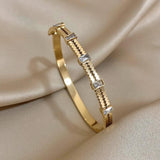 Crystal Zircon Stainless Steel Thin Cuff Bangle for Women