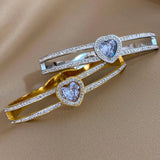 Crystal Zircon Heart Bracelet Stainless Steel Hollow Charm Gift