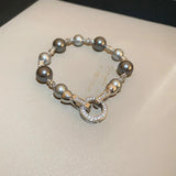 Pearl Crystal Charm Bracelet Women Stainless Steel Cuff