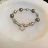 Pearl Crystal Charm Bracelet Women Stainless Steel Cuff