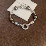 Pearl Crystal Charm Bracelet Women Stainless Steel Cuff