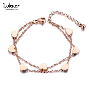 Heart Charm Double Layers Bracelet Stainless Steel Bohemia Jewelry