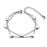 Heart Charm Double Layers Bracelet Stainless Steel Bohemia Jewelry