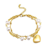 Heart Bracelet, Double Chain Pearl Bracelets for Women Charms Jewelry
