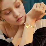 Heart Bracelet, Double Chain Pearl Bracelets for Women Charms Jewelry