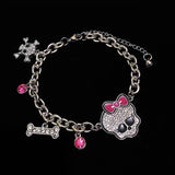 Y2K Pink Bow Rhinestone Skull Bracelet Gothic Harajuku Jewelry