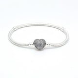 Silver Plated Heart Chain Bead Charm Bracelet