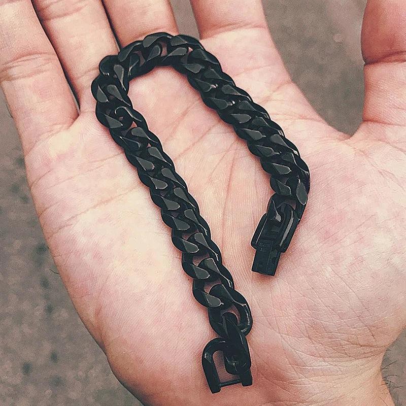 Men's Stainless Steel Bracelet Cuban Link Chain Hand Charm Rock Punk