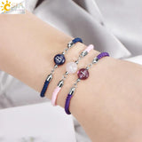 A-Z Initial Stone Bead Charm Bracelet Adjustable Nylon Rope