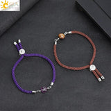 A-Z Initial Stone Bead Charm Bracelet Adjustable Nylon Rope