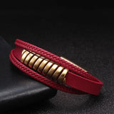 Red Leather Chain Link Cuff Charm Bracelet