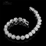 CZ Tennis Bracelet Women Round Flower Charm Bangle Engagement