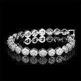 CZ Tennis Bracelet Women Round Flower Charm Bangle Engagement