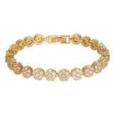 CZ Tennis Bracelet Women Round Flower Charm Bangle Engagement