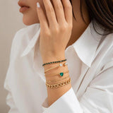 Iced Out Heart Charm Bracelet for Women Link Chain Bangles Set
