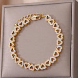 Heart Zircon Stainless Steel Bracelet Women Adjustable Charm Wedding