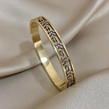 Vintage Leaf Hollow Stainless Steel Thin Bangles Bracelets for Wrist