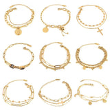 Women's Stainless Steel Charm Bracelet Double Layer Coin Pendant Jewelry
