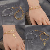Women's Stainless Steel Charm Bracelet Double Layer Coin Pendant Jewelry