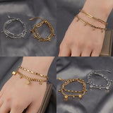 Women's Stainless Steel Charm Bracelet Double Layer Coin Pendant Jewelry