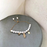 Pearl Bracelet Women's Rhinestone Bear Charm Jewelry Gift