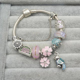 Pink Flower Charm Bracelet DIY Petal Glass Beads Ladies Bracelet