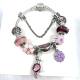 Pink Flower Charm Bracelet DIY Petal Glass Beads Ladies Bracelet